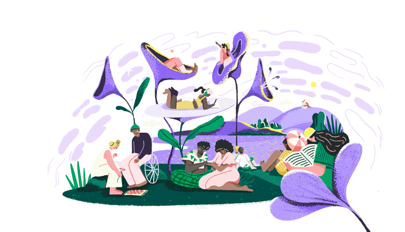 Young women flying among gaming characters